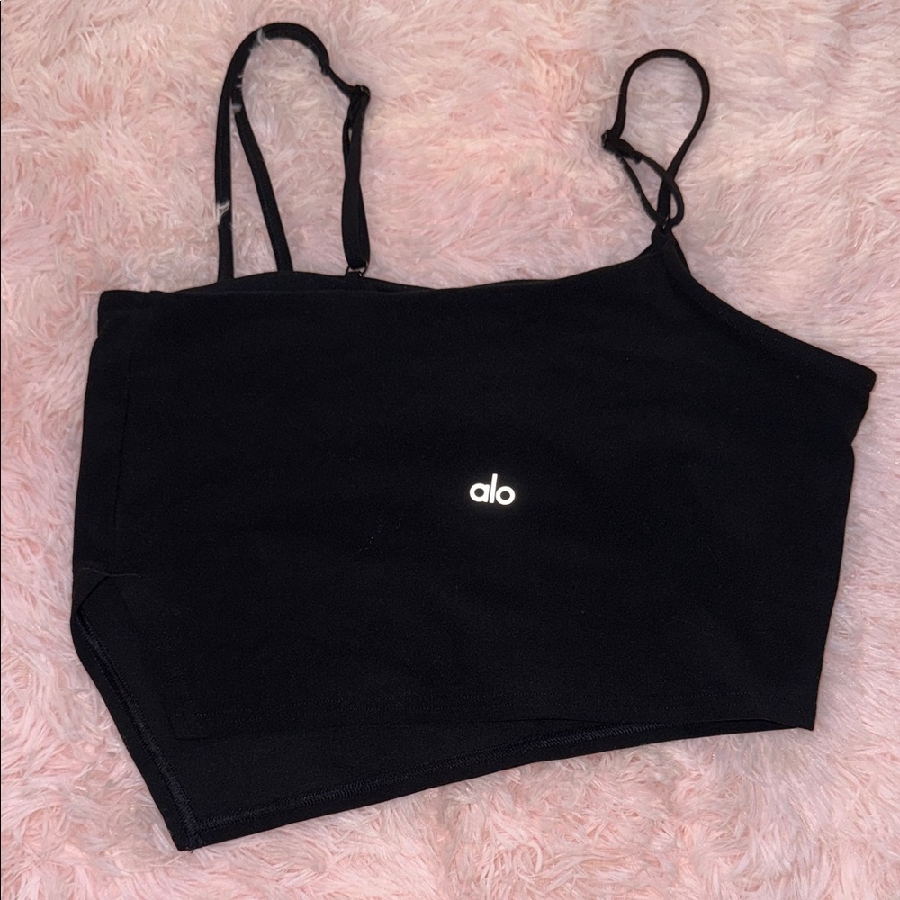 ALO Yoga Black Asymmetrical Strappy Crop Top